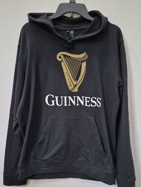 Adidas x Guinness Black Pullover Hoodie with Gold Harp Logo Mens M Unisex Fleece